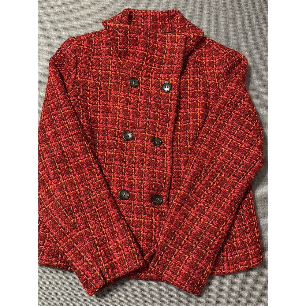 Talbots Women's 14 Blazer Red Wool Blend Blazer Jacket Double Button Front - Picture 3 of 12